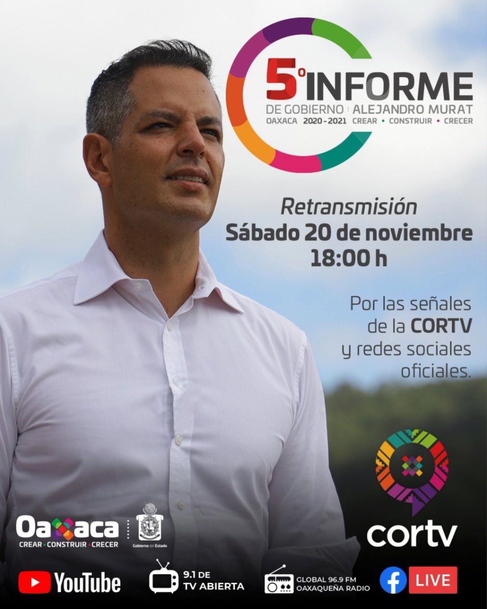 DanielGMO_'s tweet photo. En un momento más estaré viendo con mi familia la retransmisión del #5toInformeOax del gobernador @alejandromurat #CrearConstruirCrecer 
@SEBIEN_GobOax @GobOax @RVasconcelosM 
En punto de las 18 hrs.
Les comparto la liga:

 https://t.co/WtZ15eSTVR https://t.co/ixh1HyEpJY