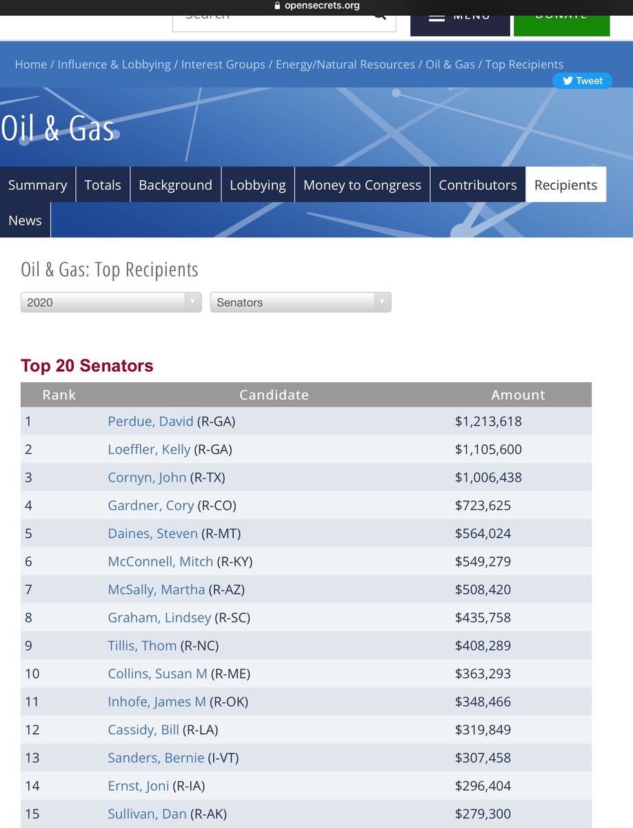 <a href="/elonmusk/">Elon Musk</a> <a href="/bradsferguson/">Bradford Ferguson</a> There’s also no Democratic Senator taking more Oil &amp; Gas money than Bernie Sanders. 👀