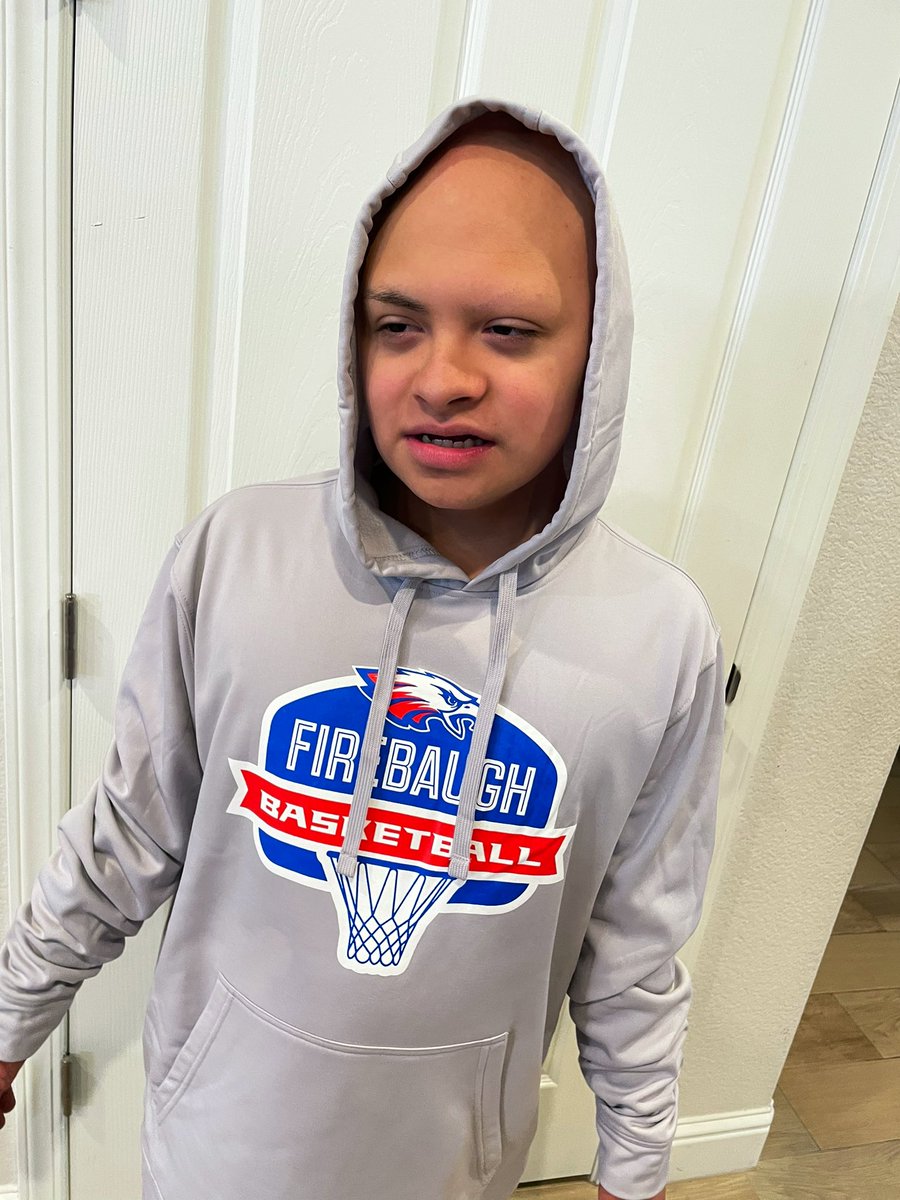 FHSEaglesBBall's tweet photo. @LiveLikeDante showing off one of our new spirit gear pieces. It’s time to #Believe #WeAre #Firebaugh https://t.co/xEGTcULLFD