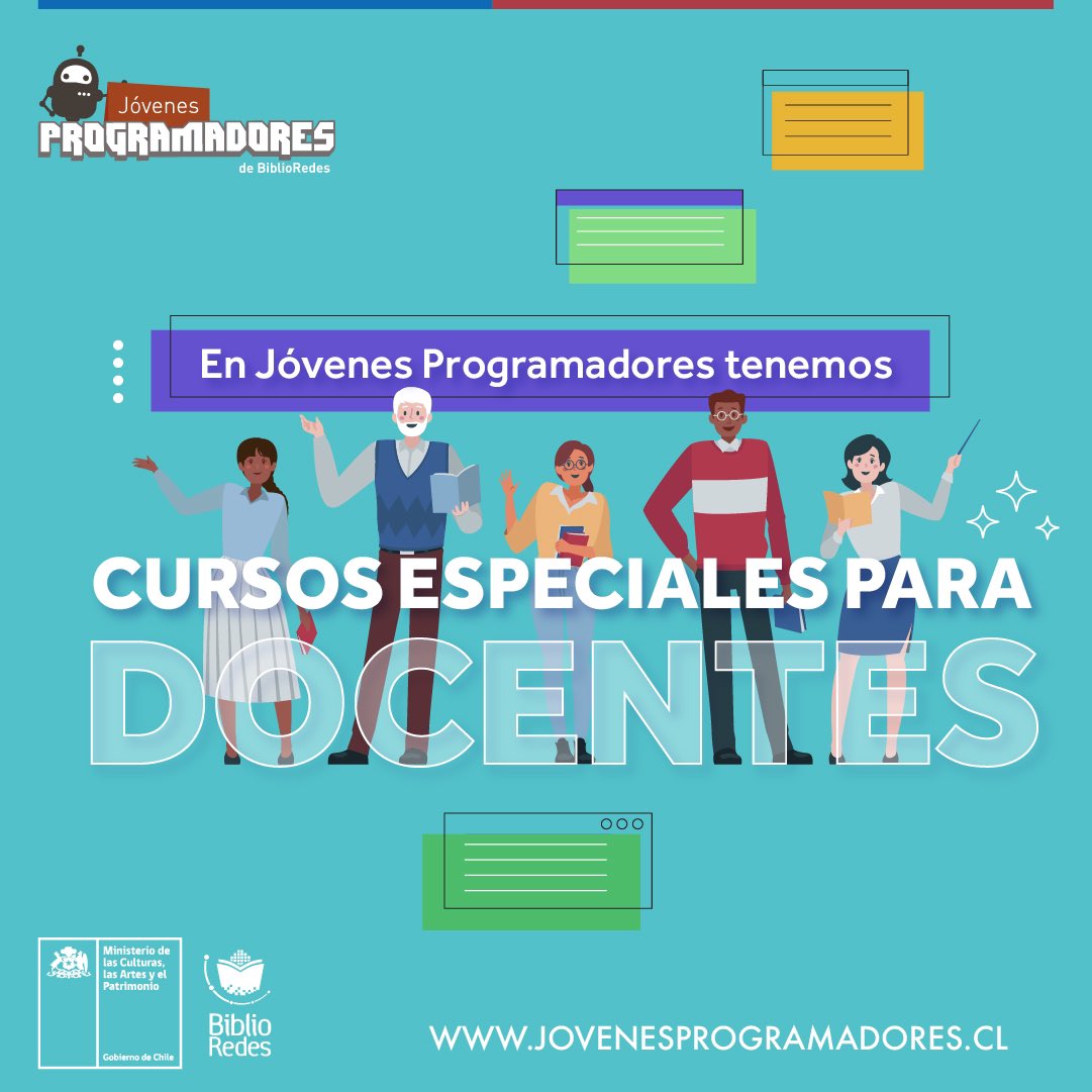 JProgramadores's tweet photo. ¿Sabías que en Jóvenes Programadores contamos con cursos dirigidos a #docentes?
Participa en 👉https://t.co/Irhsh0WhqO y aprende cómo incorporar la programación en el aula.
#ProgramoConJP
#SiempreCultura https://t.co/sJU3F6yRkP