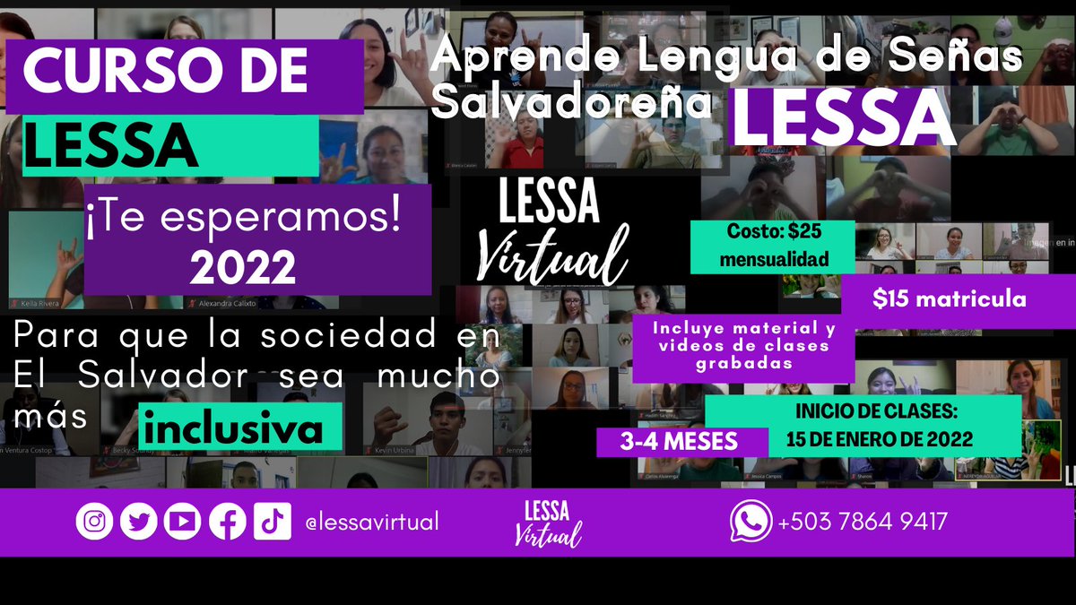 BeckySoundyTV's tweet photo. Les tengo una super noticia, he estado preparando cursos de Lengua de Señas Salvadoreña (LESSA) para el año 2022, así que ya están listos los horarios y todo!
 
Puedes reservar tu cupo desde ya y inscribete aqui:
https://t.co/nSWu46U5bQ

¿Me ayudas a compartirlo?🤟🥰 https://t.co/TB90WZjNlH
