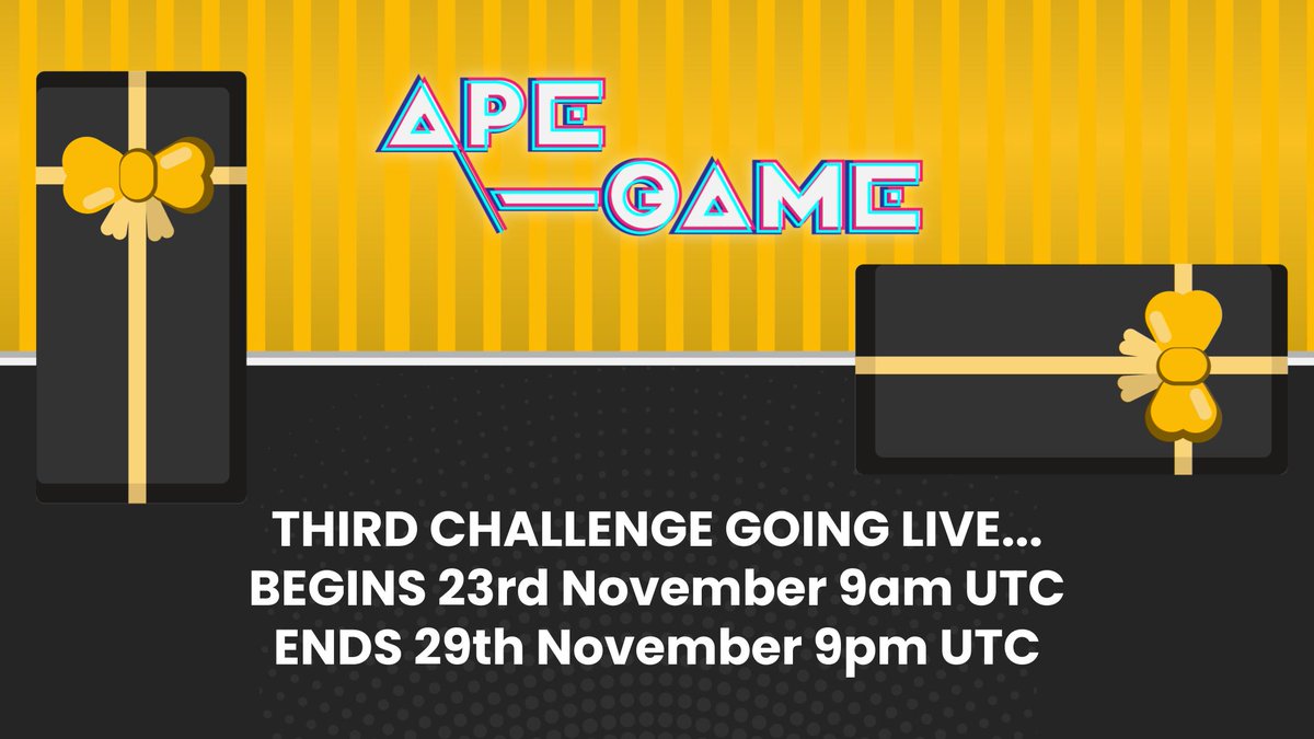 Go_APEcoin's tweet photo. Second Challenge complete. THIRD Challenge begins soon!

You can still enter APE Game! Fill out the form to secure your place: 
https://t.co/sLmzzgwk9O

Win NFTs, part of a GRAND Prize and pray you don't leave in a coffin!

$MFRM $APE $BUST https://t.co/lTNkjU4hXC
