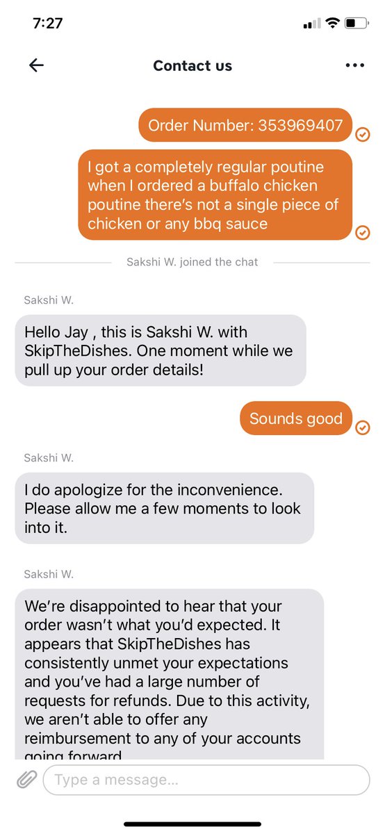 mskills21's tweet photo. @SkipTheDishes So this is how I’m going to be treated after I was given the wrong food https://t.co/D7D5iWVTbT