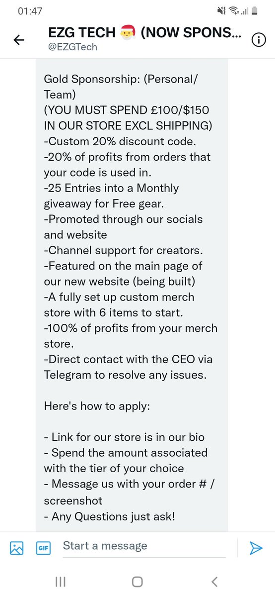 FreaksheepL's tweet photo. WARNING!! For new streamers or content creators do not fall for fake sponsers like this
A real sponser never ask you to pay for a sponsership the pay you to advertise there product

#smallstreamer #twitchstreamer https://t.co/E1akCAJx8o