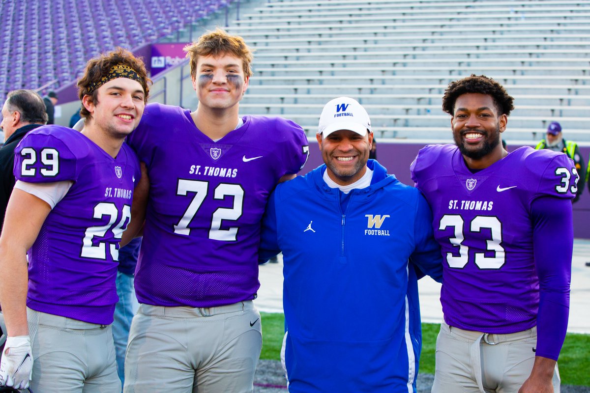 Blue and Gold Friday night. Purple and White Saturday afternoon. So glad to have <a href="/CoachLBrown/">Lambert Brown</a>  and <a href="/FootballWayzata/">Wayzata Football</a>  friends in the crowd to see our three 2020 Wayzata grads help power the #tommies to finish UST's first D1 season strong. <a href="/JWildermuth2/">Jacob Wildermuth</a> ; <a href="/alec_rasmussen_/">Alec Rasmussen</a> @mv1vki