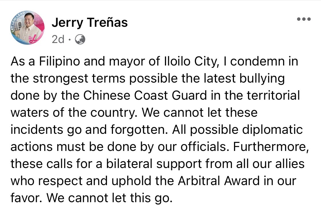 BrujaDelDemonio's tweet photo. @inquirerdotnet @FMangosingINQ Republic of Iloilo City condemns Chinese bullying of Philippine supply ships in Ayungin Shoal. https://t.co/X02CRvAhRK