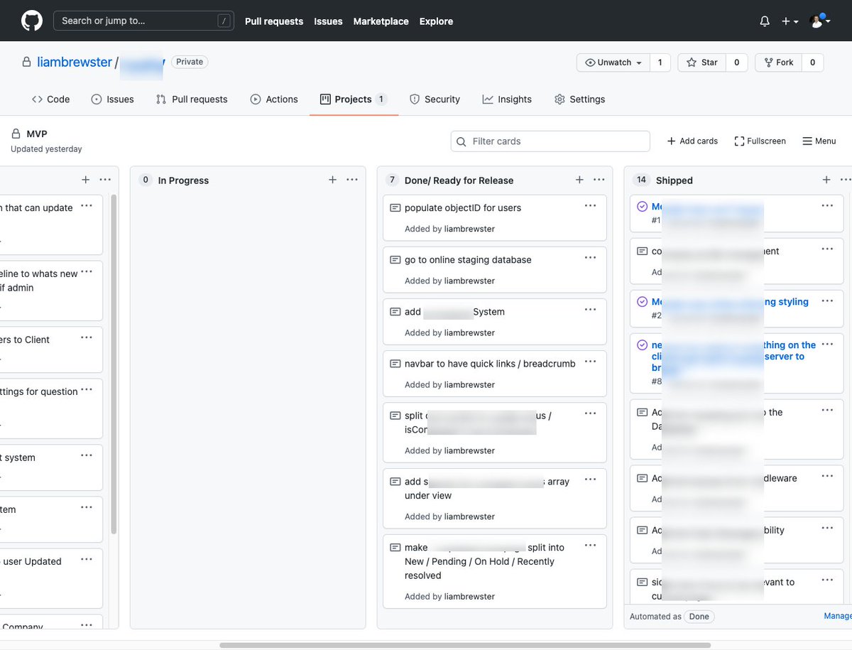 LiamBrewster's tweet image. couple of days off building but some good traction tonight 7 cards I can move to shipped and line up the next ones into in progress... lets go!!
#saas #buildinginpublic #githubproject