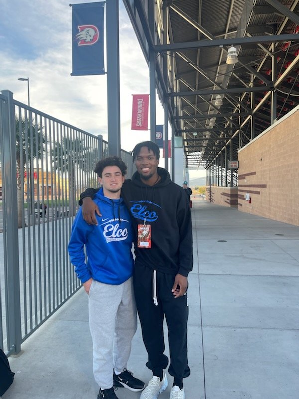 coachdrappa's tweet photo. Our guys @ryanfeinberg4 and @Kamerondover Checking out @DixieState_FB @dstate_football over this weekend!! #LetsGoElco These guys don't stop!! #Royals #AllGasNoBrakes 🏈❤ https://t.co/T9opq24YA9