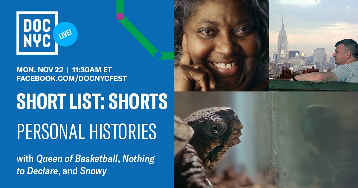 DOCNYCfest's tweet photo. 11:30-12:30pm

SHORT LIST: SHORTS - PERSONAL HISTORIES

Queen of Basketball - Ben Proudfoot

Nothing to Declare - Garret Daly

Snowy - Kaitlyn Schwalje, Alexander Lewis https://t.co/i1yRzeTc7G