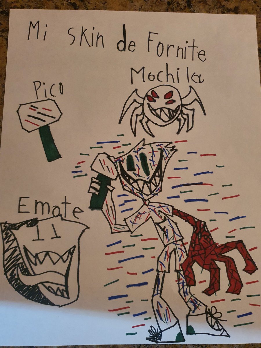 IvanhoeSolis's tweet photo. #Fortnite My son sends this drawing of a skin prototype for the fortnite game https://t.co/CbKBhtB9tT