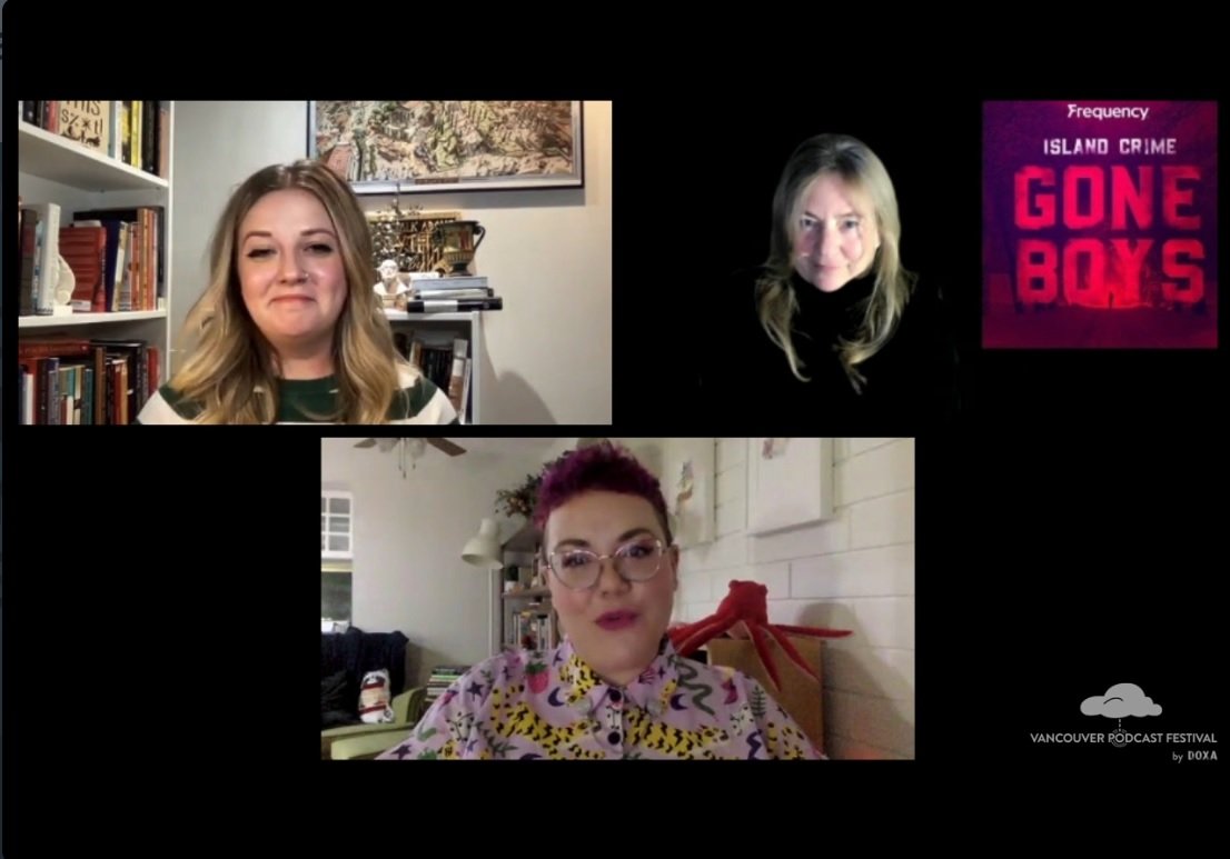 Great to hear from <a href="/palmerla/">Laura Palmer🎧 Island Crime 🔎</a> about  how her show (Island Crime) is set on Vancouver Island &amp; was expected to have a local audience but is listened to globally. #VanPodFest2021