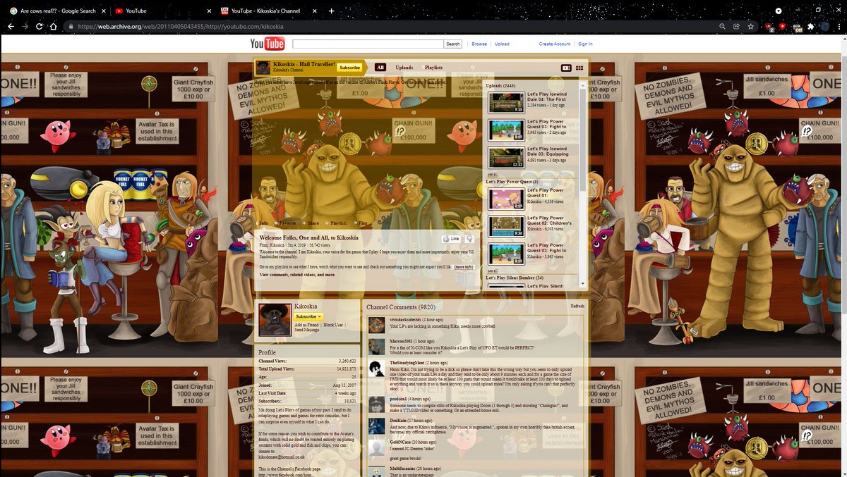 MVondrake's tweet photo. I was playing with the Wayback Machine and found the earliest version of @Kikoskia Channel. I miss the old YT pages, they looked way cooler. This was from 2011, 10 years ago. https://t.co/MismtZ4Vs0
