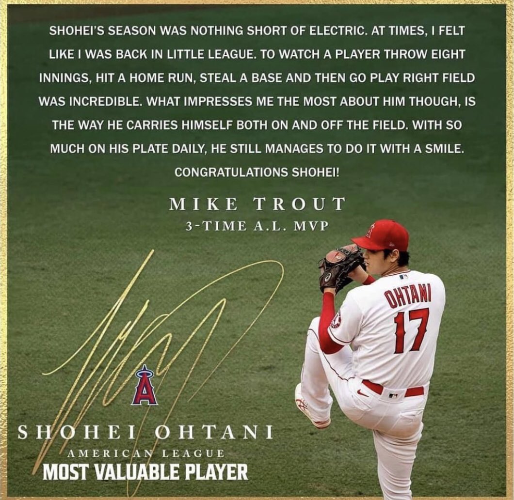 Sometimes reality outshines fantasy. Congratulations Shohei your MVP is an inspiration to us all and executed with humility, dignity and a smile