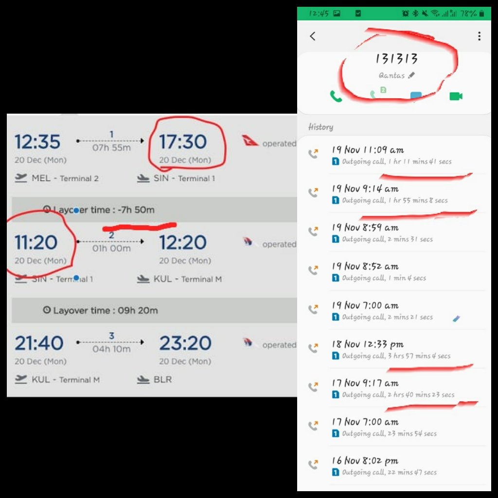 AhmadTheLast's tweet photo. @Qantas My flight has been updated with a -7hours layover time. Hw is that even possible? 
Have been wasting hours almost everyday on the queue with no one taking the call or placing me on hold after asking the booking reference .
Is this the "reward" for booking with Qantas? https://t.co/BaN1Gn42om