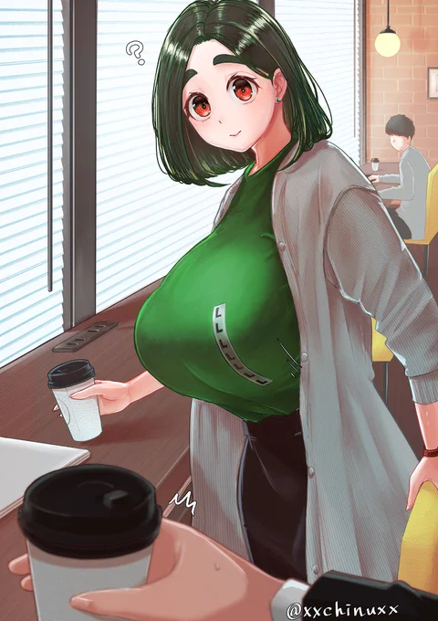 いろんな要素が組み合わさって新手の自己紹介みたいになってしまっている天然秘書さんと、その光景を不意に目の当たりにして脳の処理が追いつかず固まってしまう後輩くんを描きました。 