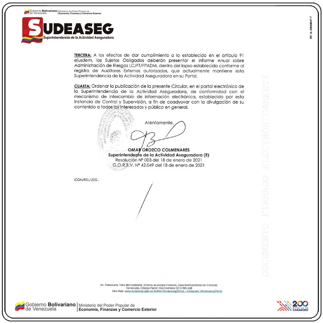 ExtraSeguros's tweet photo. 🇻🇪#Venezuela
Circular de la Superintendencia de la Actividad Aseguradora sobre Prórroga para el Registro de Auditores Externos en materia de PCLC-FT
#ExtraSeguros vía @sudseg
#Noticias #informacion #Nacionales #Tendencias #TT #Trending #OFICIAL https://t.co/5Tv6DA36j1