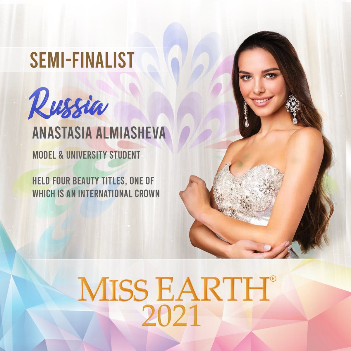 MissEarth's tweet photo. #MissEarth 2021 Semi- Finalist
Miss Russia - Anastasia Almiasheva https://t.co/gxUwSZUW8n