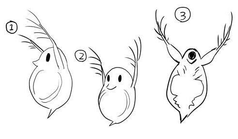 @akeyuka 前にミジンコって横から見たらかわいいから正面は②みたいな感じかなーと思ったらホントは③だったってツイートしたらミジンコクラスタで話題になった(らしい)。当該ツイートは見つかんなかった。 