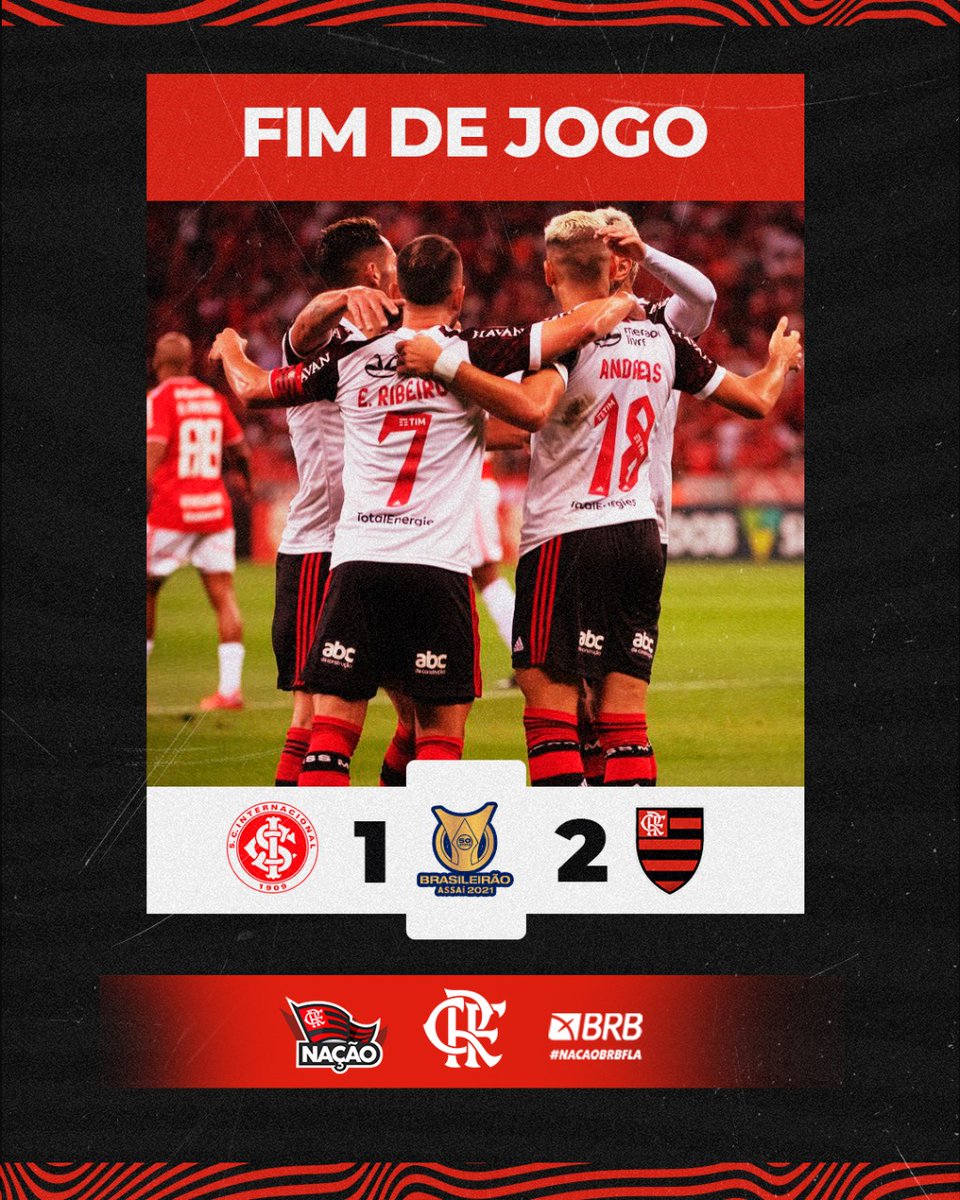 Flamengo's tweet image. VITÓRIA DO MENGÃO! Com início avassalador, Flamengo vence o Internacional, por 2 a 1, no Beira-Rio. @gabigol  e @andrinhopereira fizeram os gols do Mais Querido. #VamosFlamengo #CRF