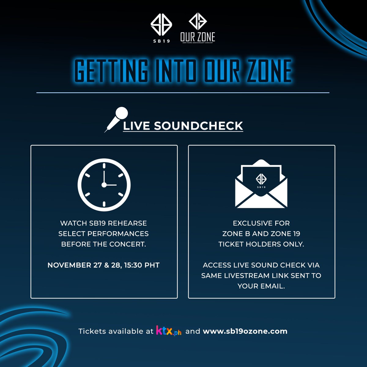SB19Official's tweet photo. Hi A'TIN! Please check this viewing guide to give you the best #SB19 Our Zone anniversary concert experience. 💙

🎟 Get your tickets at https://t.co/iKcdavYjQp or https://t.co/AL1037qGAA

SIX DAYS TO OUR ZONE
#SB19OZAnnivConcert https://t.co/TEo2hJ7gh2