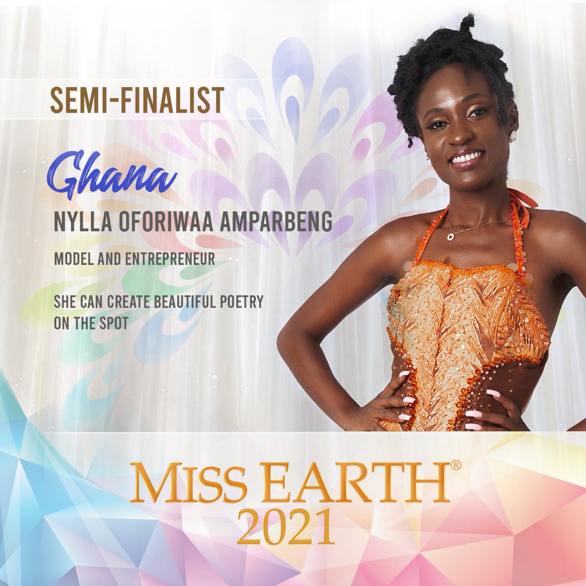 MissEarth's tweet photo. #MissEarth2021 Semi-Finalist
Miss Ghana - Nylla Oforiwaa Amparbeng https://t.co/prSMbmOhum