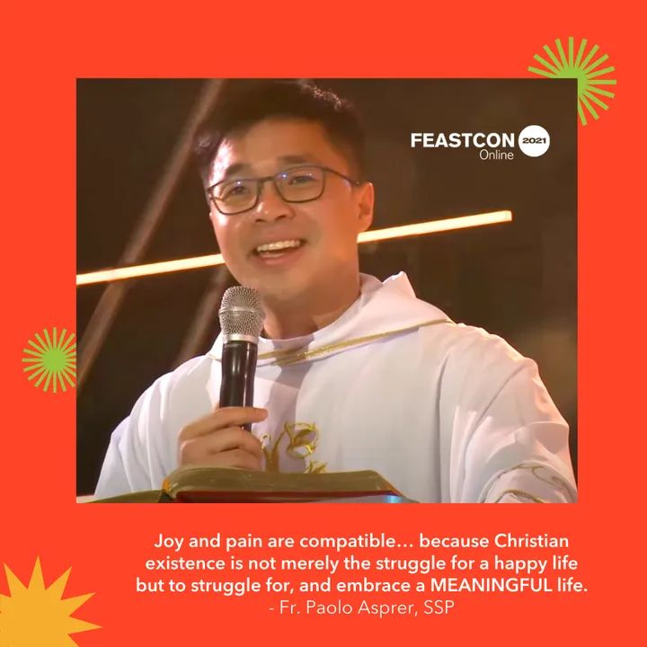 thefeastph's tweet photo. ↔️ Joy and pain are compatible… because Christian existence is not merely the struggle for a happy life but to struggle for, and embrace a MEANINGFUL life.
-Fr Paolo Asprer, SSP

🙌 All hail to Christ our King, joyful joyful ones!

Welcome to the Grand Feast!

 #FeastCon2021 https://t.co/ytXE5A7QUP