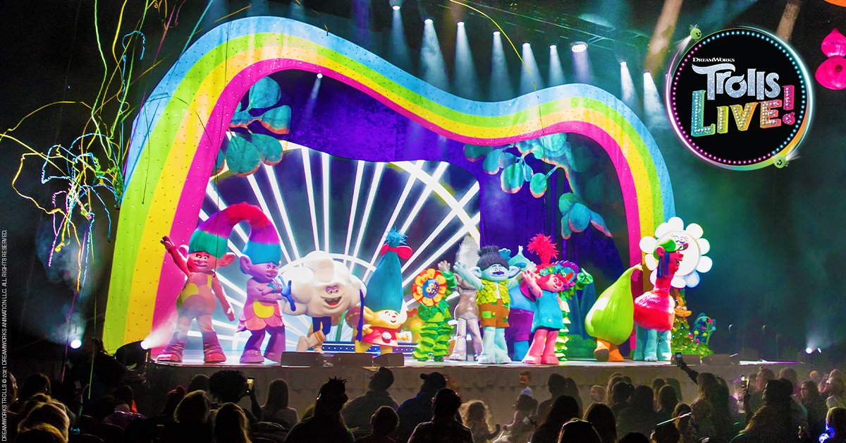 Trolls LIVE! is an interactive performance, jam-packed with all the music, glitter, humor and happiness that only the Trolls can create!