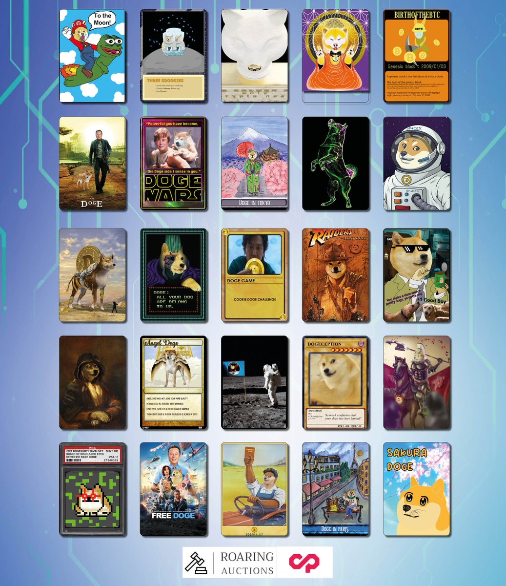 RoaringAuctions's tweet photo. Epic Lots coming up in our #NFT #Auction session two 08:00 UTC. #RarePepe cards, then
Big Collection of Mixed Dogeparty Cards (9 #RareDoge, 19 Unofficial #Dogeparty)
Marie's Rare Doges (10 Cards)
DogeParty Starter Bundle (17 #RareDoge Assets, 4 #RareRejects Assets, 33 Cards) https://t.co/7cvj8EYDDQ