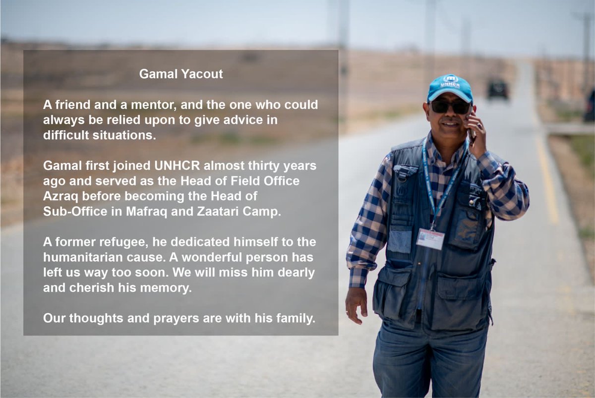 dominik_bartsch's tweet photo. Deeply saddened to announce that we ⁦lost a dear colleague and true friend last night

As Head of Office in Mafraq, Za’atari Camp and Azraq, Gamal worked for over 10 years in Jordan 

A shock to loose someone so soon, his memory will live on through his work for refugees https://t.co/7mx0lyjMyX
