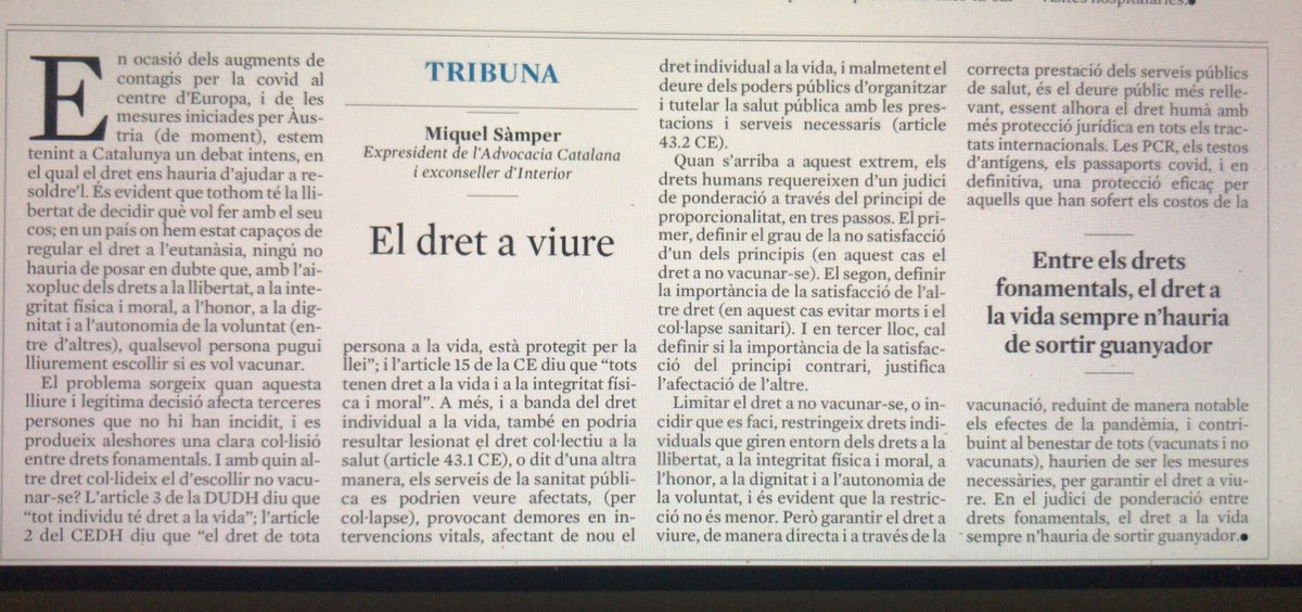 Jaume Padrós (@jaumepadros) on Twitter photo A propòsit de col·lisió de drets, recomano llegir aquest interessant article de l'exconseller <a href="/miquel_samper/">Miquel Sàmper</a> A propòsit de col·lisió de drets, recomano llegir aquest interessant article de l'exconseller <a href="/miquel_samper/">Miquel Sàmper</a>