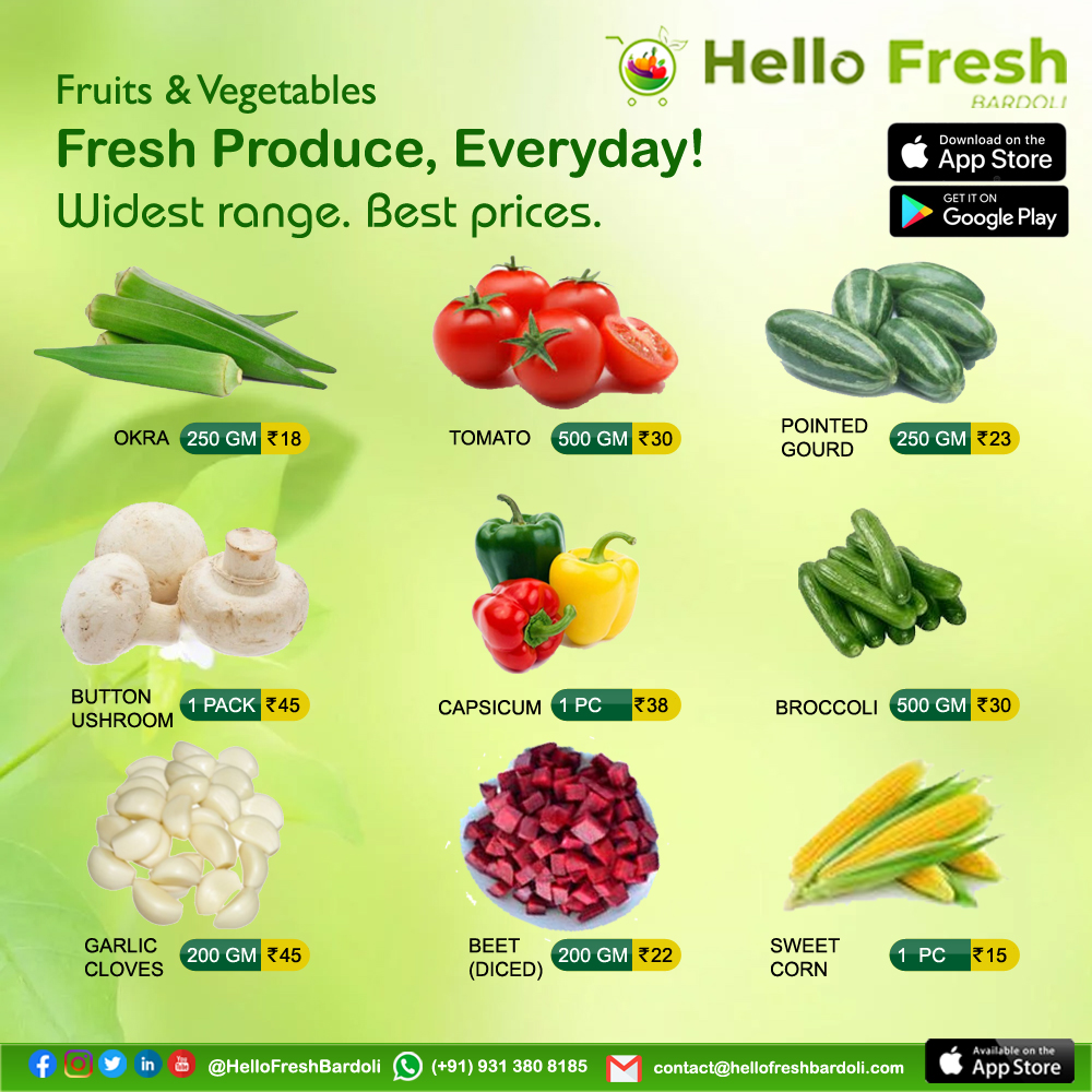Buy Fresh and Organic Fruits &amp; Vegetable at Best Prices. Hello Fresh Bardoli offers organic and best quality range of freshly vegetables

#hellofreshbardoli #hefreba #surat #bardoli #cutvegetables #veggie #veggiefood #surat #bardoli  #foodlover #health #nutrition #veggie
