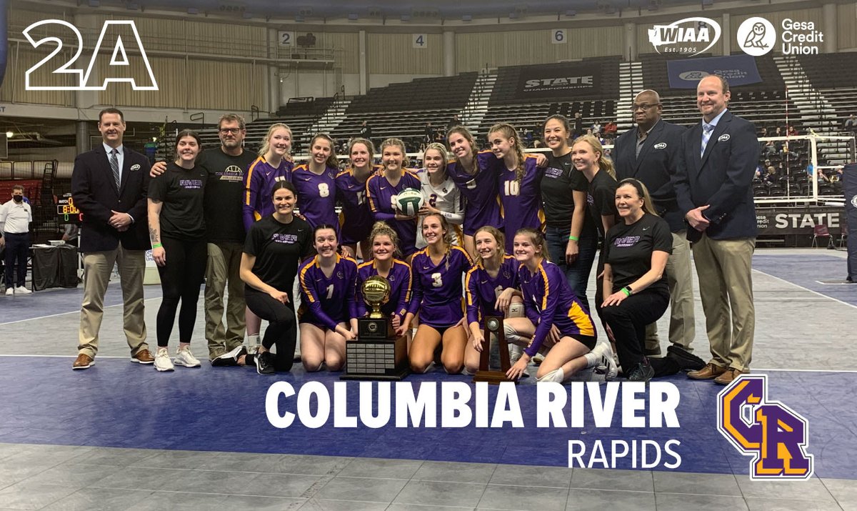 wiaawa's tweet photo. Congratulations to the 2021 WIAA/@GesaCU 2A Volleyball State Champions, the Columbia River Rapids 🏆

#wastatevb https://t.co/6yKkBvzBHu