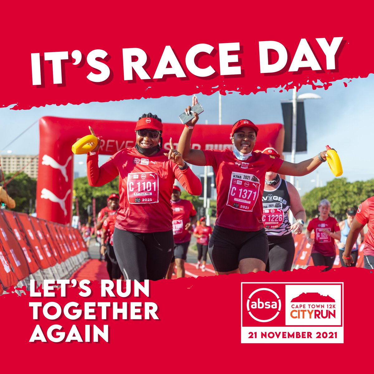 joburg10k's tweet photo. IT’S RACE DAY - HERE WE GO!🥳

Let's get out there and hit the streets of Cape Town running. 🏃‍♂️💨

Run fast. Run slow. But most importantly, RUN TOGETHER. 🤗

GOOD LUCK AND HAPPY RACE DAY. 😎
 
#AbsaRunYourCity #RunYourCity
@AbsaSouthAfrica https://t.co/IaZlEHlrUE