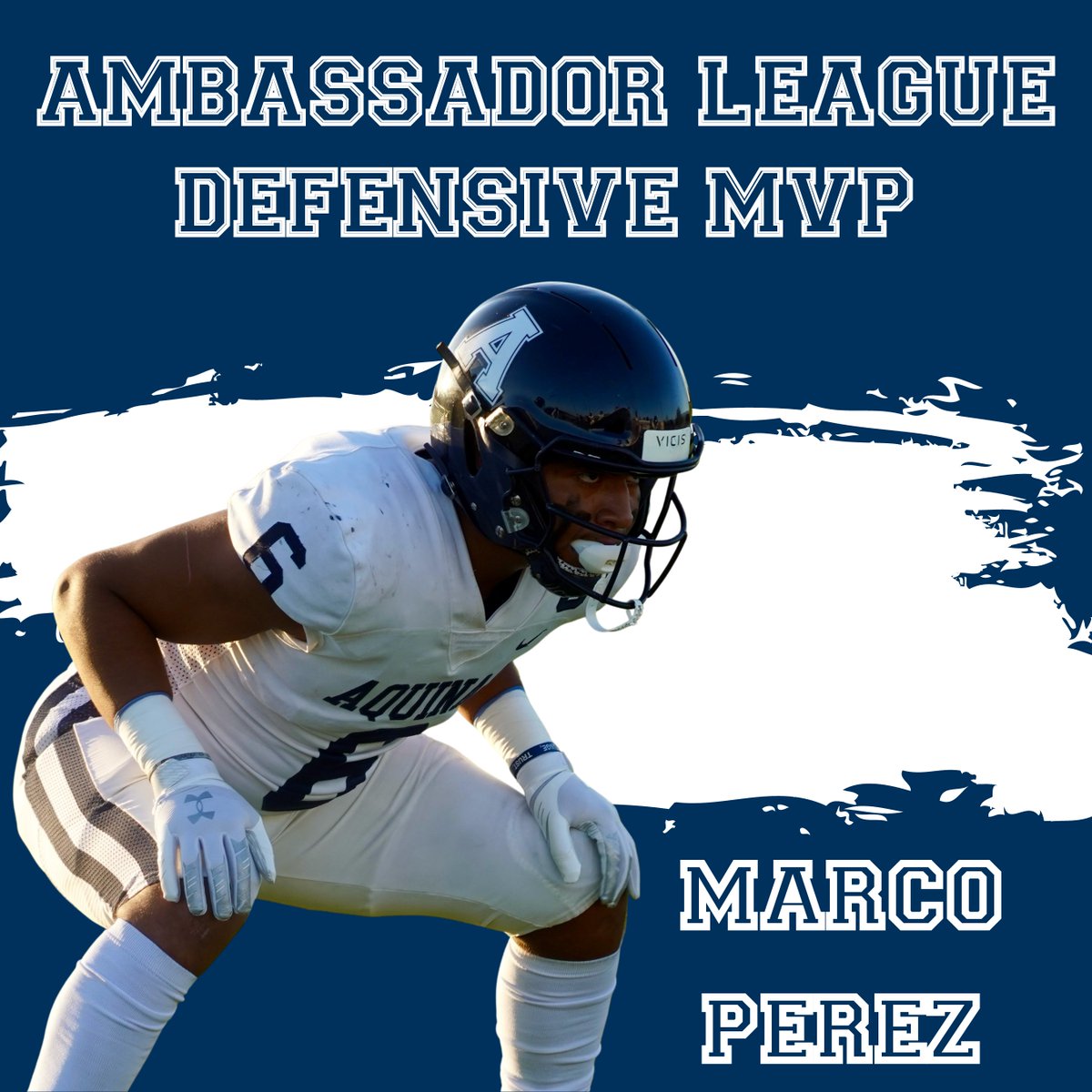 Congratulations to,Marco Perez '22,for being voted Ambassador League Defensive Most Valuable Player! Marco has given his heart and soul to the program. Marco is a CIF Champion,ALL-CIF Linebacker and the heartbeat of our team. We are very proud of the man he is. #FAST #Brotherhood