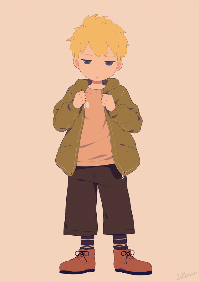 solo 1boy blonde hair male focus male child simple background jacket  illustration images