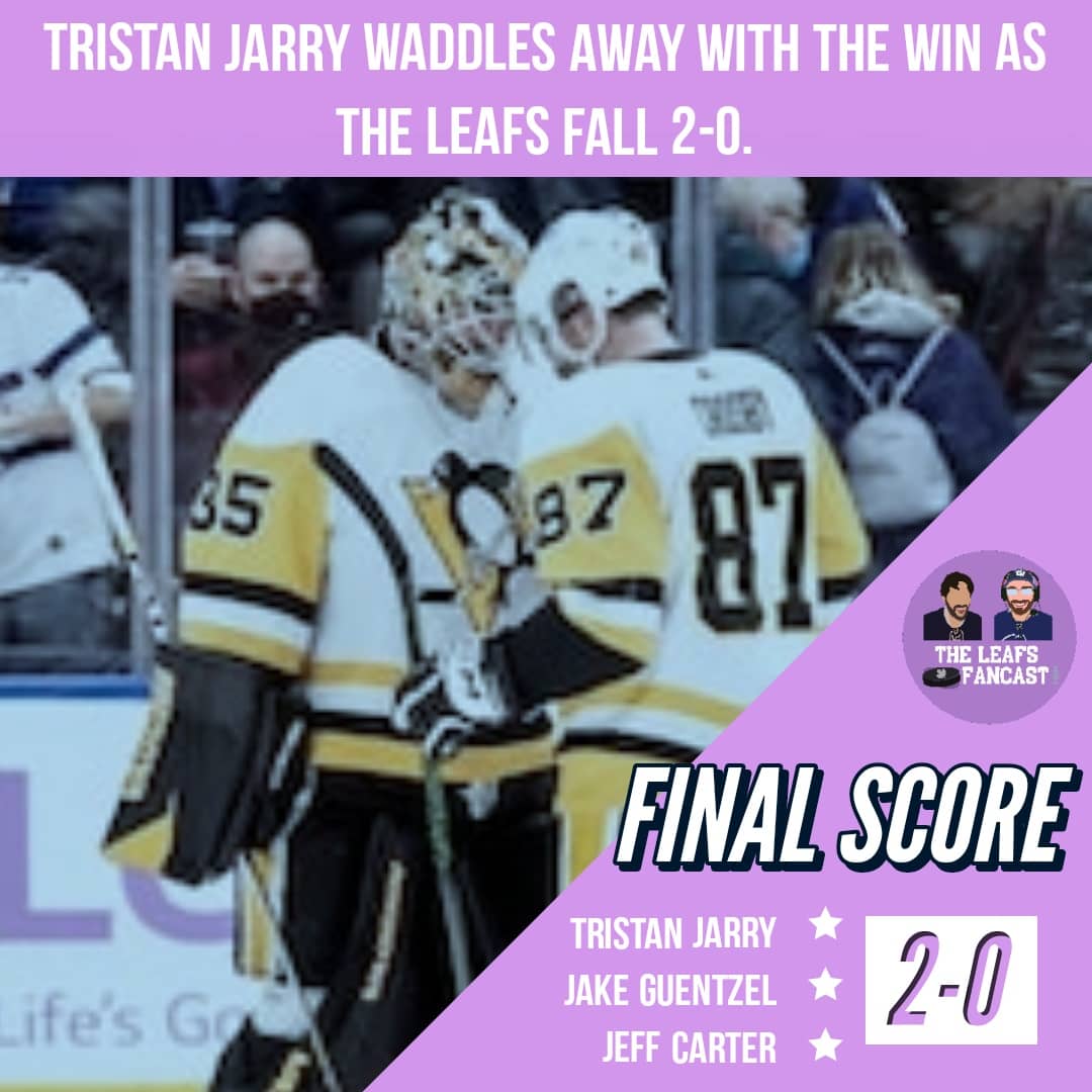 TheLeafsFancast's tweet photo. The Leafs fall short against the #LetsGoPens
Your 3 Stars of The Game Presented by @MLsocks
⭐ Jarry (26/26, Shutout)
⭐⭐ Guentzel (1G)
⭐⭐⭐ Carter (1G)
#NotFanCastic #leafsforever #BudsAllDay #TMLTalk #GoLeafsGo #RaiseYourSockGame #ad #hockeyfightscancer #EndCancer https://t.co/MRdwlPBB9H