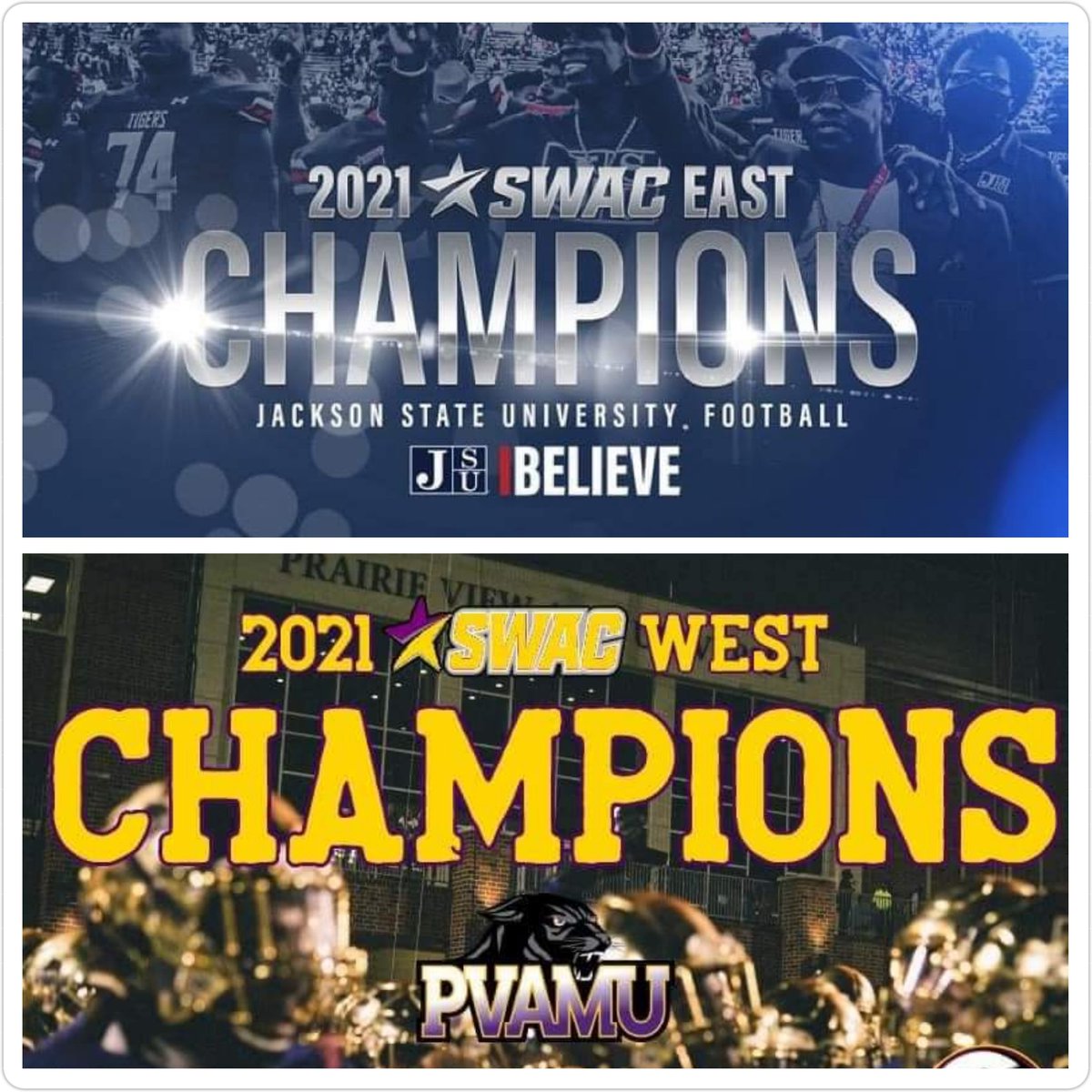 ATLHBCUAlumni's tweet photo. Congrats to both teams. Playoff Time: 12/4/21 🏈 Who you got? @theswac
@JSUNAA. @JacksonStateU @GoJSUTigersFB
@PVAMU @PVAMUPanthers
#SWACChamps #SWAC #Playoffs #SWACEastChamps #SWACWestChamps #JSU #PVAMU #JSUTigers #PVAMUPanthers #AtlantaHBCUAlumniAlliance https://t.co/mGiREfdZjs