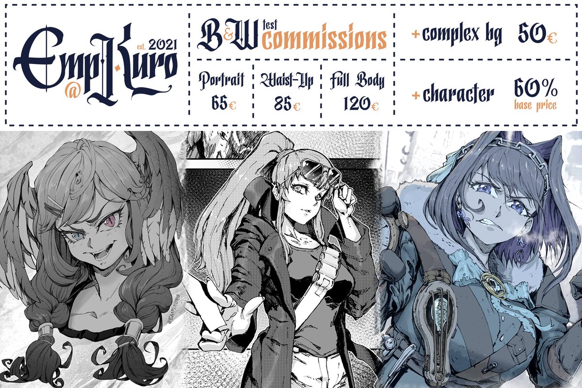 So I'm starting a test commission batch. Black and white only for now. Please fill in the form if you wish to order one :) Thank you! https://t.co/ucDiFK2IBd 