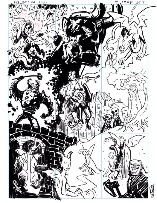 Did a rough digital layout for the Hellboy in Hell 9 card set commission. Going to print the black &amp; white, use a light box to trace onto the cards and then ink &amp; color with markers. 