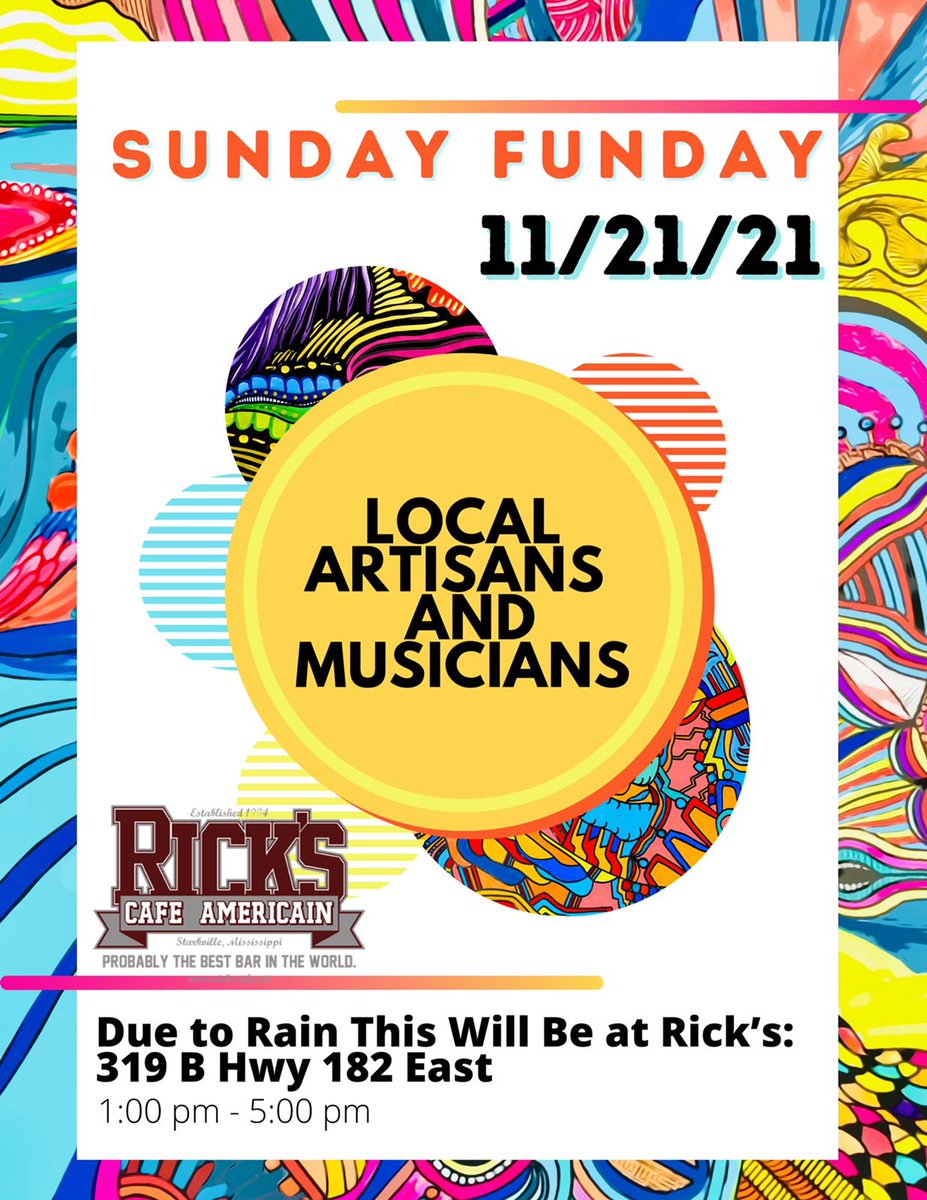 ricksstarkville's tweet photo. Proud to be hosting Sunday Funday 1pm-5pm! Lots of vendors and live music with Jonny Hollis, Jimmy Redd and Honey Boy &amp; Boots! https://t.co/LQmSdfbXJd
