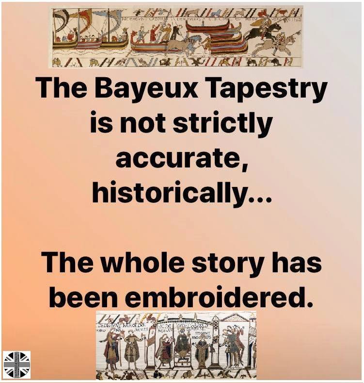 The #BayeuxTapestry is not strictly accurate historically..... The whole #story has been #embroidered.😊
#HaroldII #HaroldGodwinson #WilliamTheBastard #WilliamI #NormanInvasion