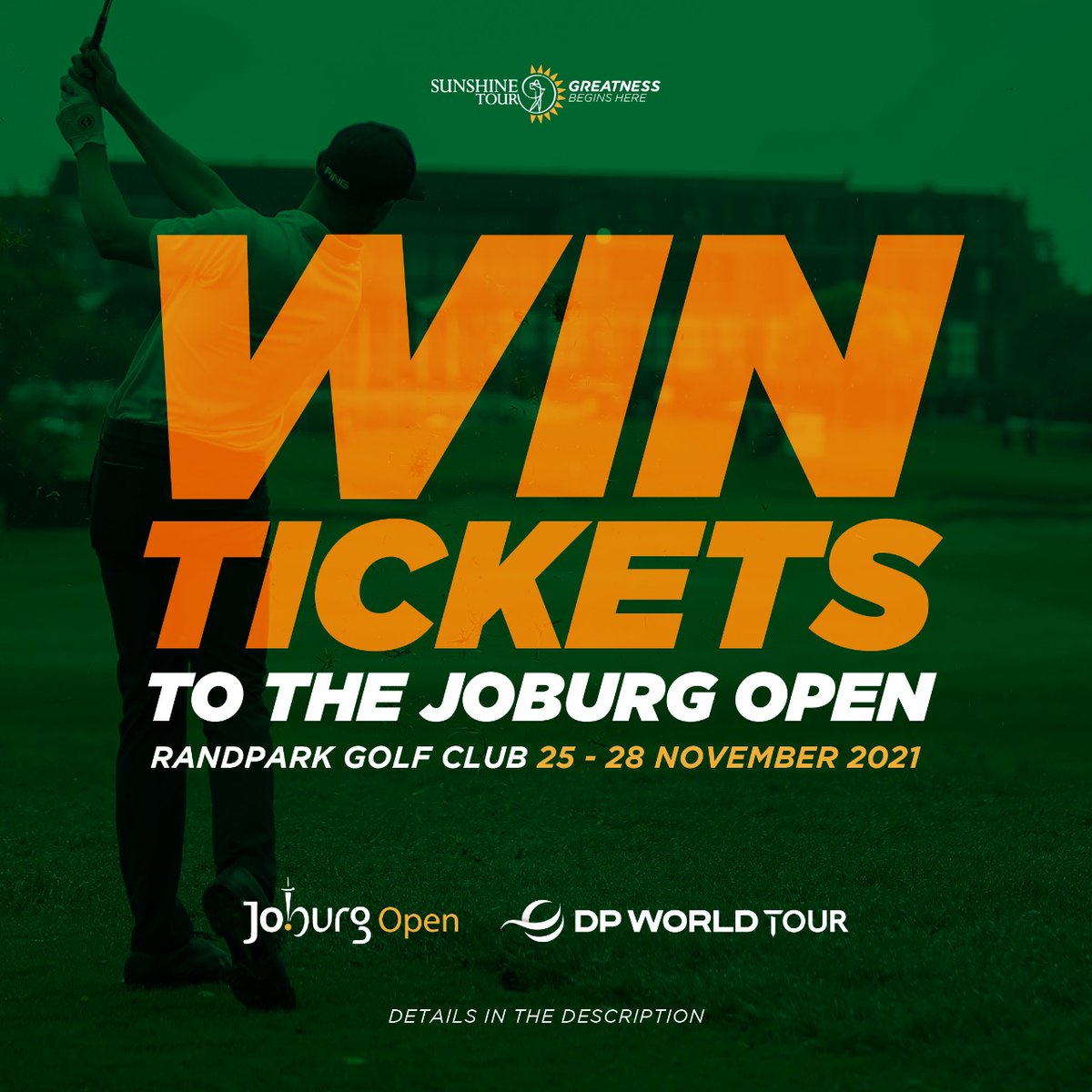 Sunshine_Tour's tweet photo. Competition Time.🏌️‍♂️🏆🇿🇦🙌

We are giving away tickets to the #JoburgOpen at 
@RandparkGolf Club. 

To enter follow @sunshine_tour @JoburgOpen_

Tag five mates who you would like to take with to the Joburg Open.

Retweet this post. 

Use the hashtags #SunshineTour #JoburgOpen2021 https://t.co/aBfPjXIxxY