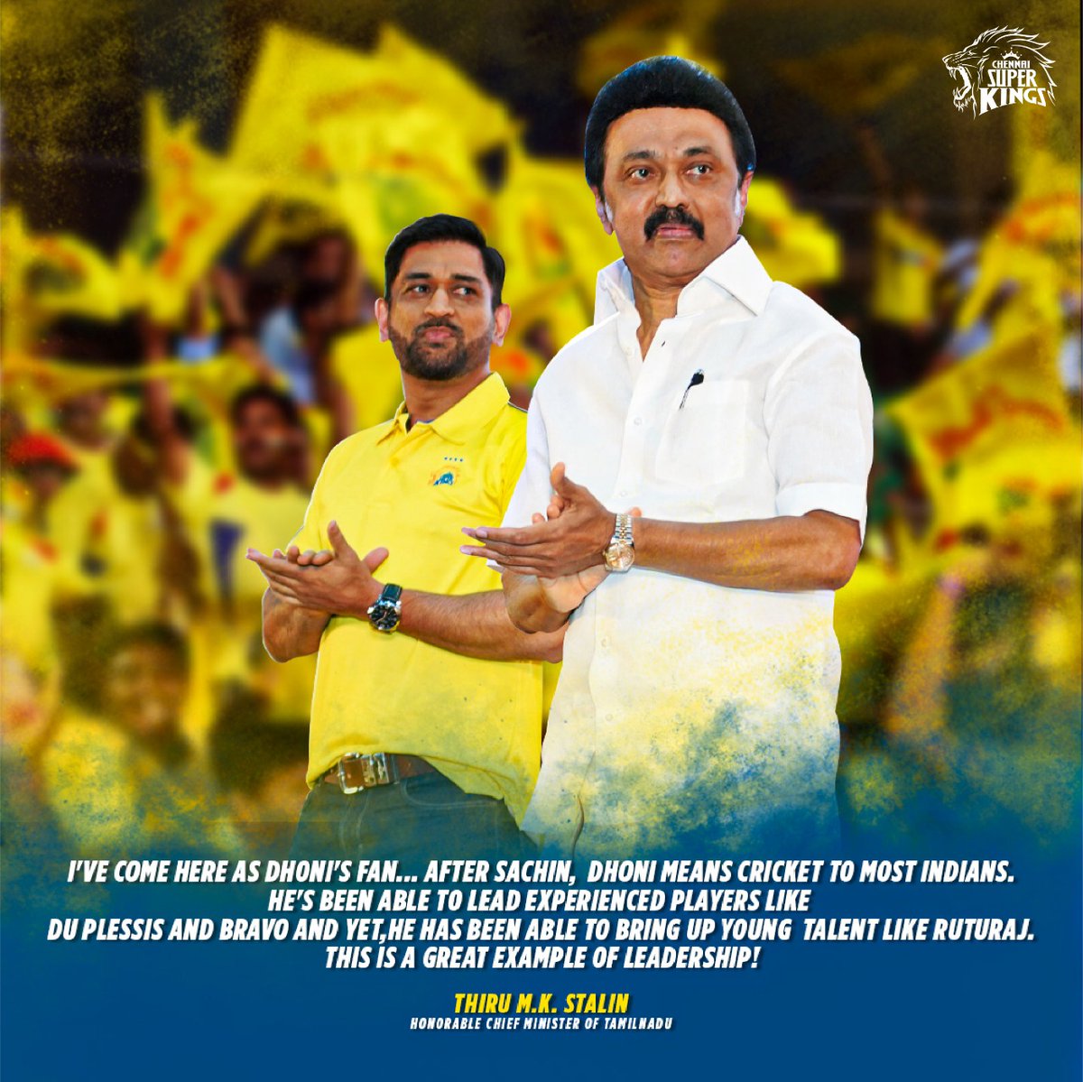 villu_mari's tweet photo. 🦁 

"தமிழர்கள் பச்சைத் தமிழர்கள் என்றால், தோனி அவர்கள் மஞ்சள் தமிழர்!" 

#CSKSuccessMeet #CSK
@CMOTamilnadu  @msdhoni https://t.co/CD7HlPXvJJ