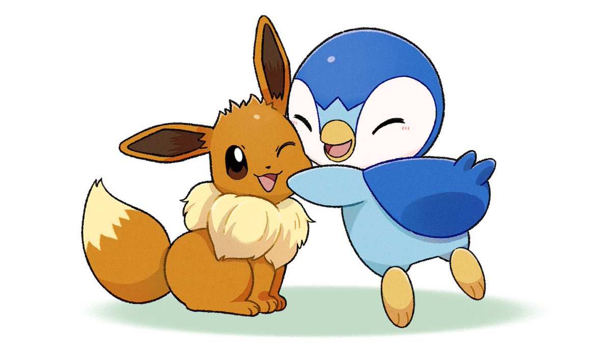 eevee ,piplup pokemon (creature) no humans open mouth smile tongue closed eyes toes  illustration images