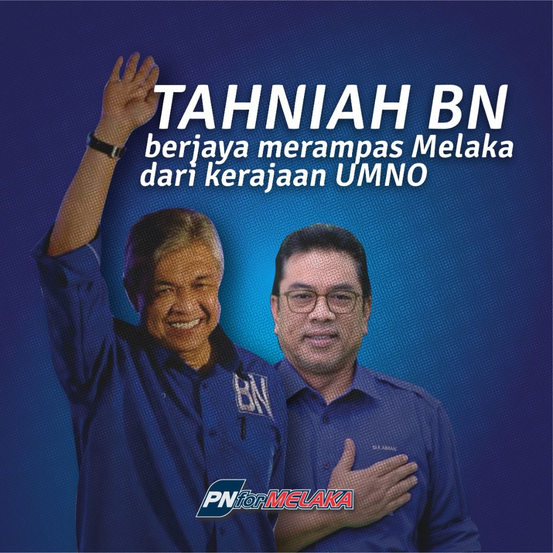 PNForMelaka's tweet photo. Tahniah BN!!

PRN dah selesai.. Keputusan BN telah berjaya merampas kembali Melaka dr kerajaan Umno. Macam pelik plk bunyinya..

Duk pakat la elok-elok KM dengan Adun² yang ade deh...nanti xpasal-pasal ada plk yg melompat lagi.

#MelakaSayangAbah 
#PRNMelaka https://t.co/a8WMAcXRoS