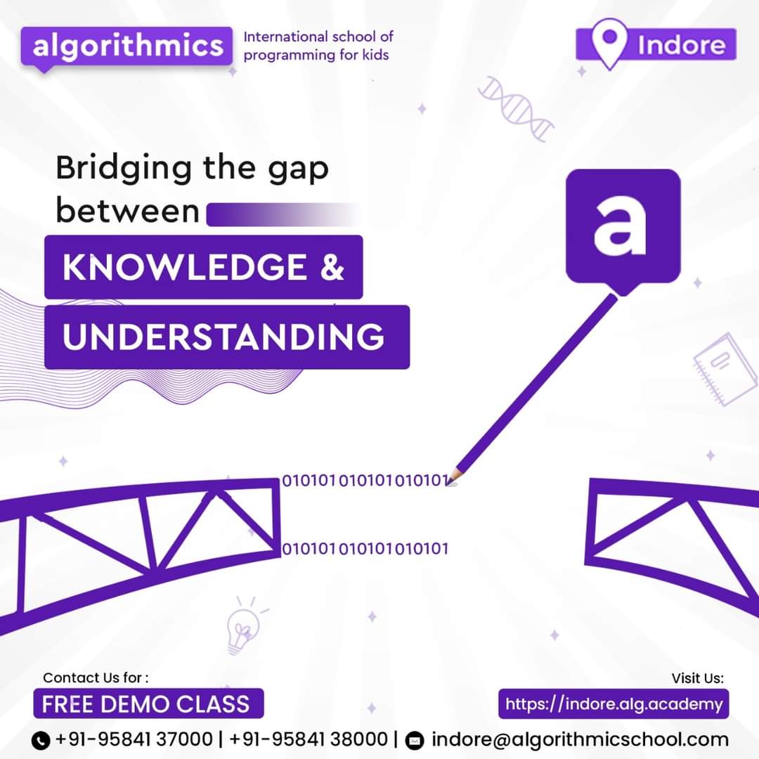 algorithmicsind's tweet image. Knowledge and Understanding are 2 distinct aspects of education. Kids should not only learn the concepts but also be aware of where they&apos;re applied. 
Join Algorithmics- International School of Programming for kids and bridge the gap between knowledge and understanding. 
#Coding