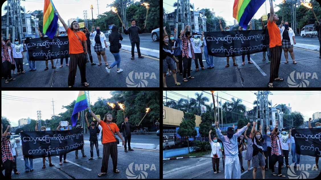 Despite SAC terrorists’ crackdown, anti Military Movement in unison led by LGBTQ people was successfully marched in Yangon. 

#WarCrimesOfJunta #Nov21Coup    #WhatsHappeningInMyanmar