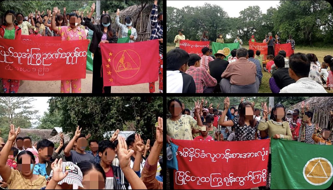 The Basic Education General Strike Committee &amp; residents of Myaing township united to express solidarity against terrorists regime today. 

#WarCrimesOfJunta #Nov21Coup    #WhatsHappeningInMyanmar