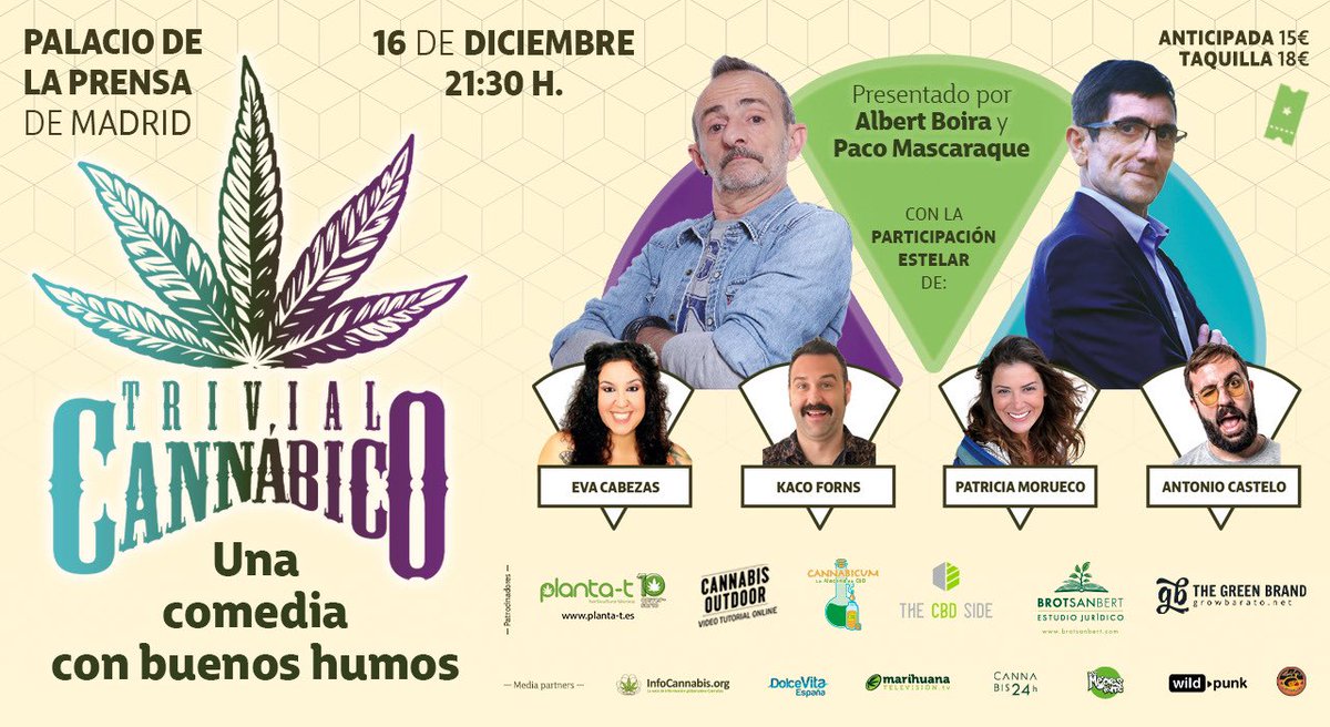 BenKenOwi's tweet photo. El 16 de diciembre hay #comediaconbuenoshumos en el Palacio de la Prensa. Pilla entradas en Atrapalo, Trivials cannábicos del bueno  niño https://t.co/d7KOT3SR8C https://t.co/hs0WhN2PTe