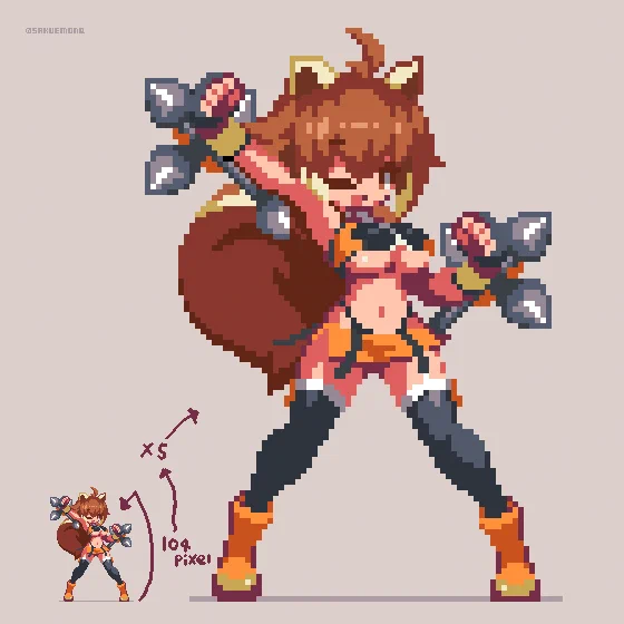 サイズについてご質問があったので
この絵はおおよそ100×100で描き、5倍にして500×500を超えるようにしてから投稿してます 